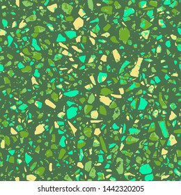 Terrazzo flooring green seamless pattern. Abstract background. Marble texture. Tiles illustration. Colored modern surface. Natural stone - Vector