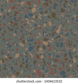 Terrazzo flooring grey seamless pattern. Abstract background. Marble texture. Tiles illustration. Colored modern surface. Natural stone - Vector