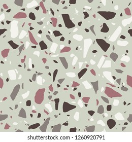 Terrazzo flooring pattern, stone floor. Marble surface with colored pebble. Vector seamless background 