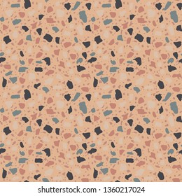 Terrazzo flooring seamless beige pattern. Vector stone, marble texture, modern surface. Abstract background