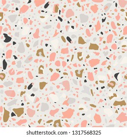 Terrazzo flooring seamless grey pattern. Texture of white telltale chips by Venetian style with soft neutral tones.