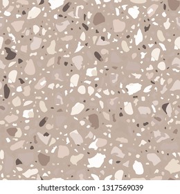 Terrazzo flooring seamless grey pattern. Texture of white telltale chips by Venetian style with soft neutral tones.
