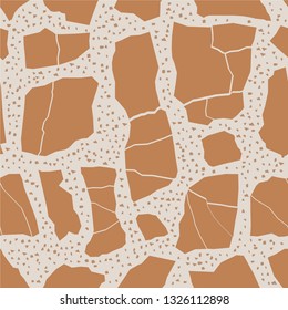 Terrazzo flooring, seamless pattern, brown background texture. Abstract vector design for print on floor, wall, tile or textile.