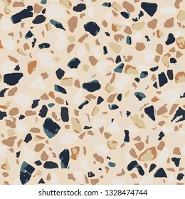 Terrazzo flooring, seamless pattern, brown background texture. Abstract vector design for print on floor, wall, tile or textile.