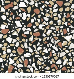 Terrazzo flooring, seamless pattern, brown background texture. Abstract vector design for print on floor, wall, tile or textile.