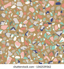 Terrazzo flooring, seamless pattern, brown background texture. Abstract vector design for print on floor, wall, tile or textile.