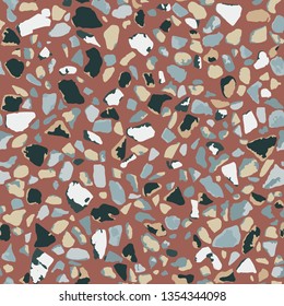 Terrazzo flooring, seamless pattern, brown background texture. Abstract vector design for print on floor, wall, tile or textile