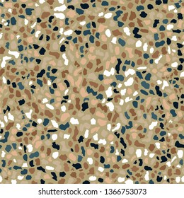 Terrazzo flooring, seamless pattern, brown background texture. Abstract vector design for print on floor, wall, tile or textile