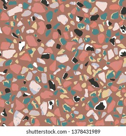 Terrazzo flooring, seamless pattern, brown background texture. Abstract vector design for print on floor, wall, tile or textile.