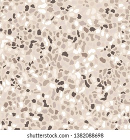 Terrazzo flooring, seamless pattern, brown background texture. Abstract vector design for print on floor, wall, tile or textile