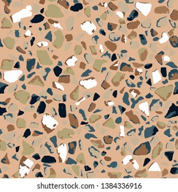 Terrazzo flooring, seamless pattern, brown background texture. Abstract vector design for print on floor, wall, tile or textile.