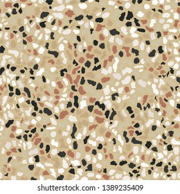 Terrazzo flooring, seamless pattern, brown background texture. Abstract vector design for print on floor, wall, tile or textile
