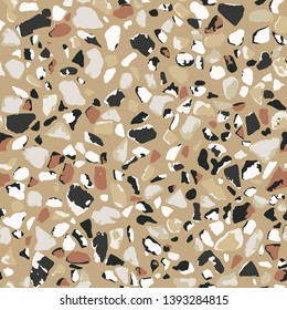 Terrazzo flooring, seamless pattern, brown background texture. Abstract vector design for print on floor, wall, tile or textile.