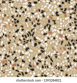 Terrazzo flooring, seamless pattern, brown background texture. Abstract vector design for print on floor, wall, tile or textile