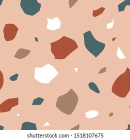 Terrazzo flooring seamless pattern. Classic Italian mosaic repeating background. Granite crack stone textured shapes. Vector illustration. Venetian style bold surface design.