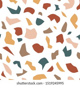 Terrazzo flooring seamless pattern. Classic Italian mosaic repeating background. Granite crack stone textured shapes. Vector illustration. Venetian style bold surface design.