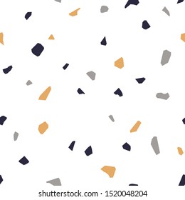 Terrazzo flooring seamless pattern. Classic Italian mosaic repeating background. Granite crack stone textured shapes. Vector illustration. Venetian style bold surface design.