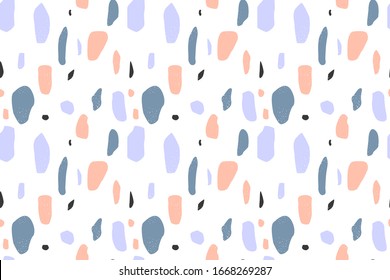 Suelo de terrazo sin fisuras con coloridas rocas de mármol. Fondo clásico de materiales interiores de piedra de mosaico. Papel pintado de moda para proyectos textiles o fondo web.
