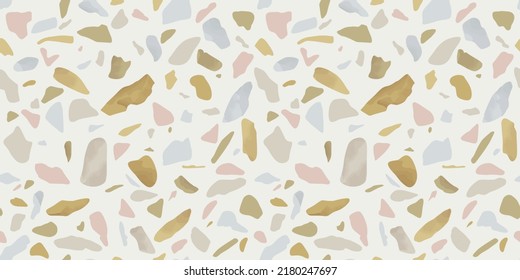 Terrazzo flooring seamless pattern with colorful marble rocks. Realistic interior material background of mosaic stone. Trendy fashion print wallpaper for textile project or web backdrop.