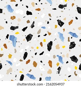 Terrazzo flooring seamless pattern with mosaic natural stone elemens vector
