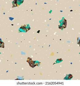 Terrazzo flooring seamless pattern with mosaic natural stone elemens vector
