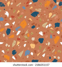 Terrazzo flooring seamless pattern with mosaic natural stone elemens vector
