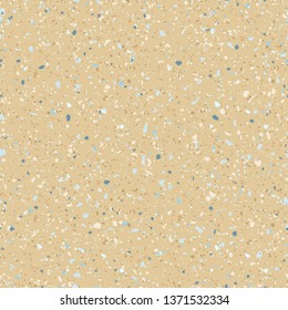 Terrazzo flooring seamless pattern. Natural organic countertop surface. Mosaic floor with natural stones, granite, marble, recycled colored glass, plastic, concrete. Grainy background in sandy colors