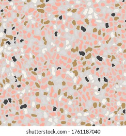 Terrazzo flooring, seamless pattern, pastel background. Abstract vector texture design for print on floor, wall, tile or textile