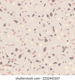 Terrazzo flooring. Seamless pattern. Pastel brown and cream warm shades color background texture.  Floor, wall, tile or paper print. Vector 