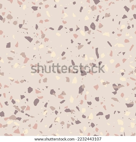 Terrazzo flooring. Seamless pattern. Pastel brown and cream warm shades color background texture.  Floor, wall, tile or paper print. Vector 