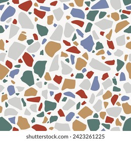 Terrazzo flooring, seamless pattern. Polished pebble stone tile. Bright and modern abstract background. Vector texture