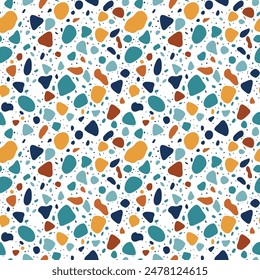 Terrazzo flooring, seamless pattern. Polished pebble stone tile. Bright and modern abstract background. Vector texture