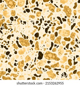 Terrazzo flooring seamless pattern. Realistic vector texture of mosaic floor with natural stones, granite, marble, colorful glass, concrete. 