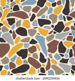 Terrazzo flooring seamless pattern.  Stone mosaic made in colored polished pebble. Vector wallpaper