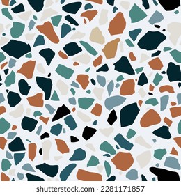 Terrazzo flooring seamless pattern. Stone mosaic made in colored polished pebble. Vector wallpaper