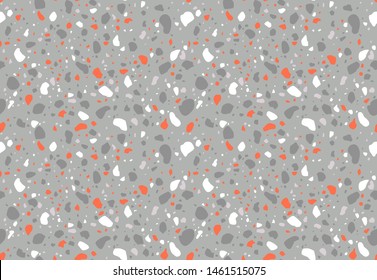 Terrazzo flooring seamless pattern with traditional gray marble rocks. Classic interior material background of mosaic stone.