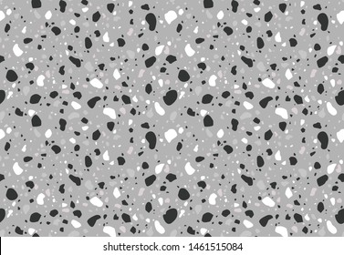 Terrazzo flooring seamless pattern with traditional gray marble rocks. Classic interior material background of mosaic stone.