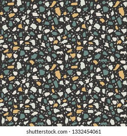 Terrazzo flooring seamless pattern. Vector stone, marble texture, black color