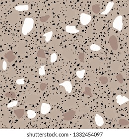Terrazzo flooring seamless pattern. Vector stone, marble texture, beige color