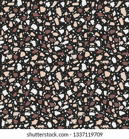 Terrazzo flooring seamless pattern. Vector stone, marble texture, black color
