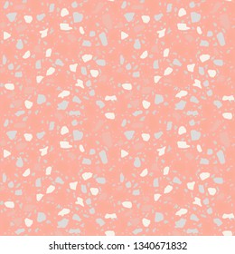 Terrazzo flooring seamless pattern. Vector stone, marble texture, modern surface. Abstract pastel background.