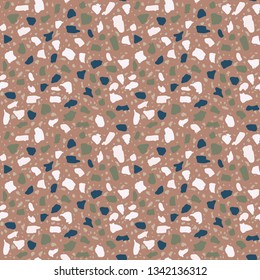 Terrazzo flooring seamless pattern. Vector stone, marble texture, modern surface. Abstract beige background