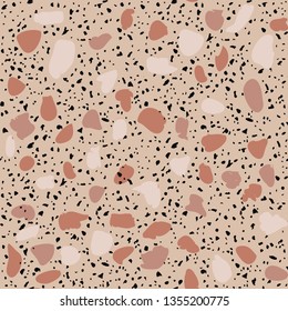 Terrazzo flooring seamless pattern. Vector stone, marble texture. Abstract beige background