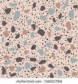 Terrazzo flooring seamless pattern. Vector stone, marble texture. Abstract beige background