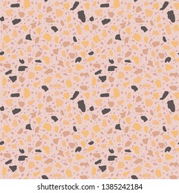 Terrazzo flooring seamless pattern. Vector stone, marble texture, modern surface. Abstract pink background