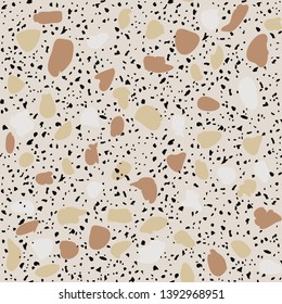 Terrazzo flooring seamless pattern. Vector stone, marble texture. Abstract beige background