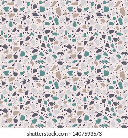 Terrazzo flooring seamless pattern. Vector stone, marble texture, modern surface. Abstract blue background