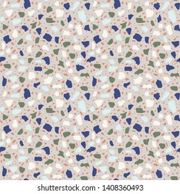 Terrazzo flooring seamless pattern. Vector stone, marble texture, modern surface. Abstract grey background