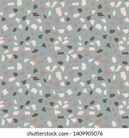 Terrazzo flooring seamless pattern. Vector stone, marble texture, modern surface. Abstract grey background