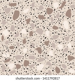 Terrazzo flooring seamless pattern. Vector stone, marble texture. Abstract grey background